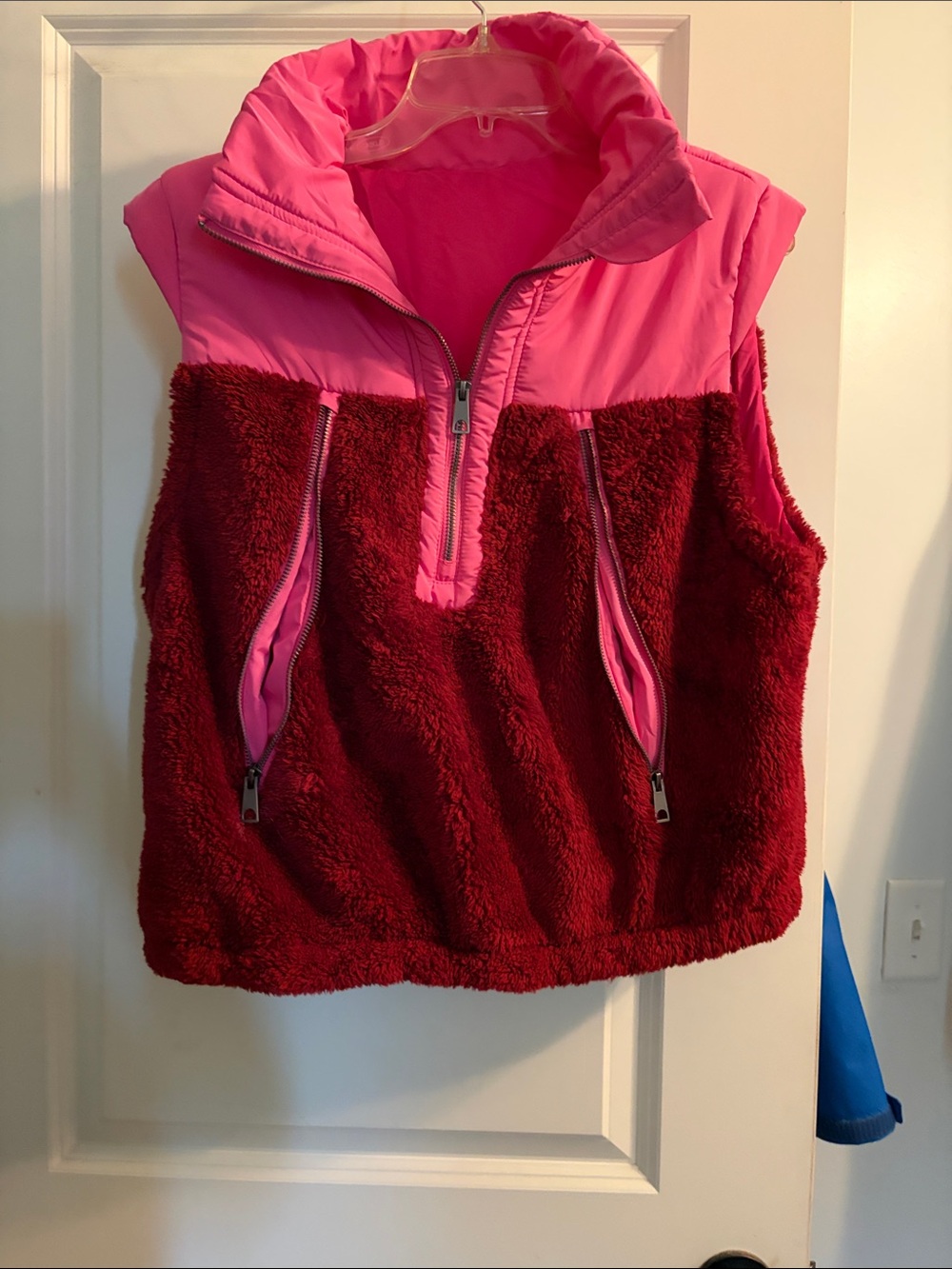 Girls' Pink and Burgundy Fleece Vest - Sleeveless Pullover